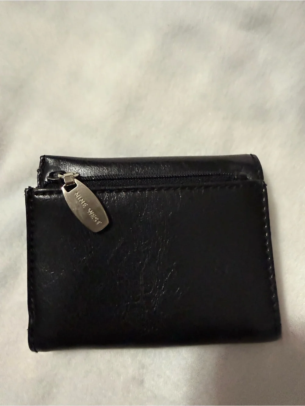 Nine West Black Trifold Wallet Coin Purse Snap Closure Compact Faux Leather
